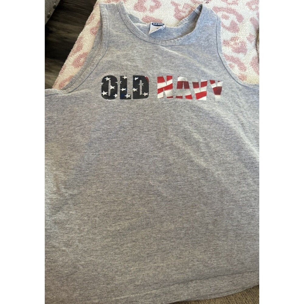 Vintage Y2K Old Navy Heather Gray Flag Letter Tank Top SZ M